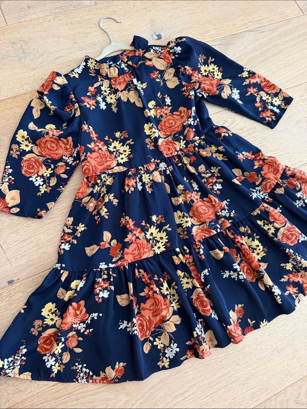 Girls' Janie and Jack Navy Floral Long Sleeve Tiered Dress size 7
